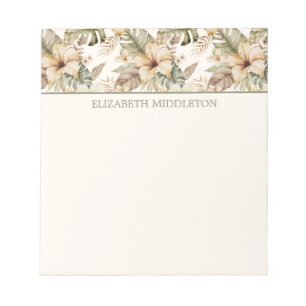 Bloco De Notas Floral Tropical Água-marinha e Creme