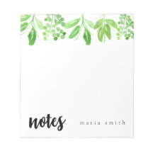 bloco de notas floral verde personalizado chic