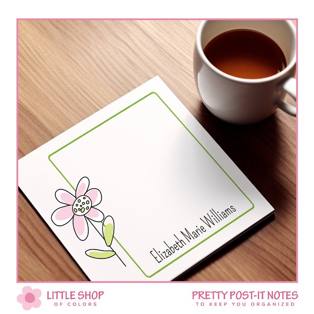 Bloco De Notas Floral Verde Rosa Simples Personalizado (Criador carregado)