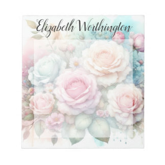 Bloco De Notas Floral watercolor monogram pink roses flowers