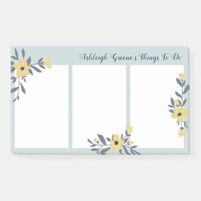 Bloco De Notas Flores Amarelas Coisas Bonito A Fazer (Frente)