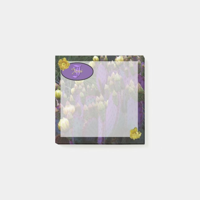 Bloco De Notas Flores Amarelas de Cacto Roxo Personalizadas Monog (Frente)