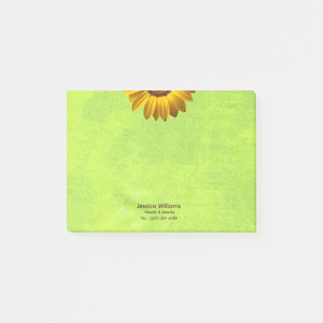 Bloco De Notas Flores Amarelas no Monograma Verde Abstrato (Frente)