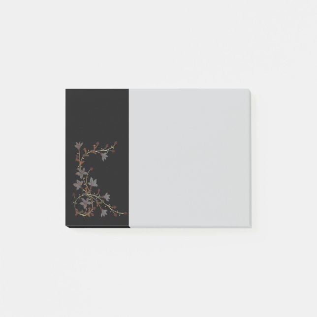 Bloco De Notas Flores Art Déco em Preto (Frente)