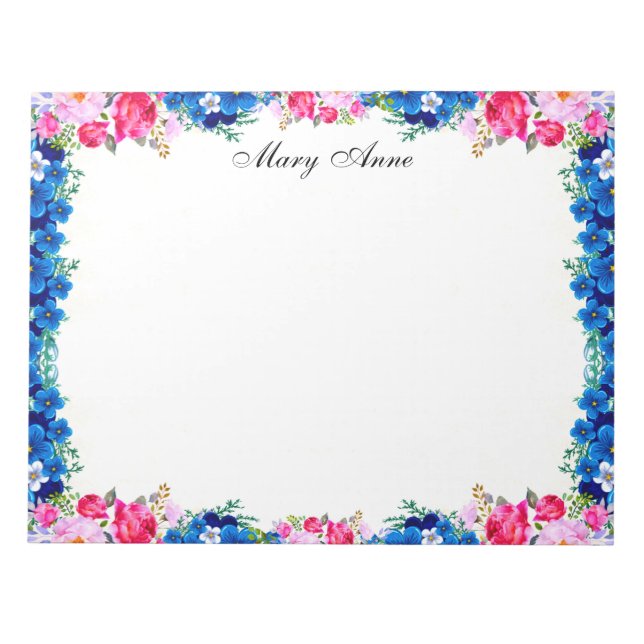 Bloco De Notas Flores Azuis de Rosas vermelhas Rosa bonito Person (Frente)