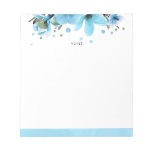 Bloco De Notas Flores azuis e aquarelas claras