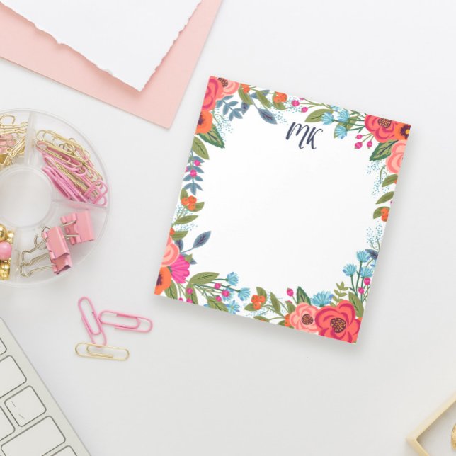 Bloco De Notas Flores Boho Monogramadas (Criador carregado)
