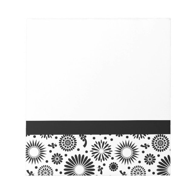 Bloco De Notas Flores boho Padrão floral vetorial preto e branco (Frente)