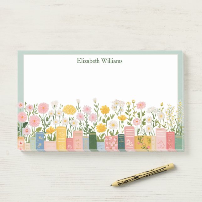 Bloco De Notas Flores Bonitas e Livros  (Na mesa)