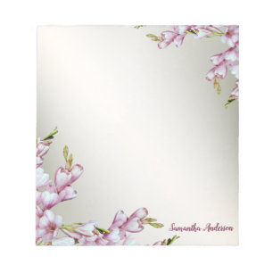 Bloco De Notas Flores brancas cor-de-rosa papel de carta Elegante