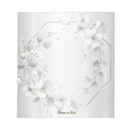 Bloco De Notas Flores brancas de aquarela Ouro Frame Silver Teal