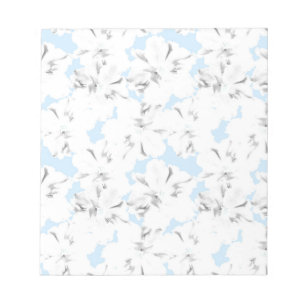 Bloco De Notas Flores brancas em azul claro.