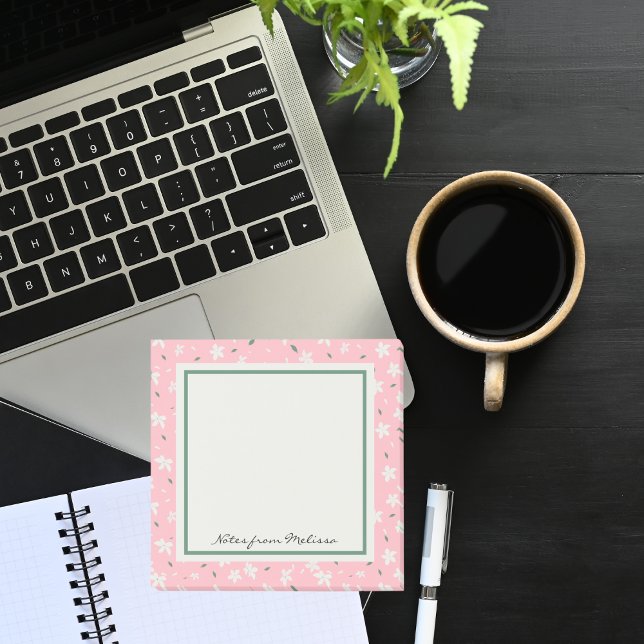 Bloco De Notas Flores Brancas Modernas e Rosa Escuras (Criador carregado)