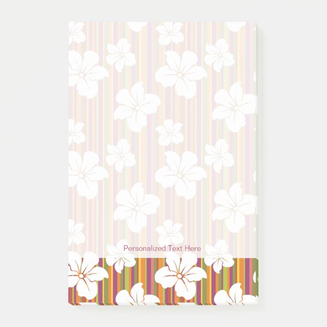 Bloco De Notas Flores brancas sobre fundo listrado (Frente)
