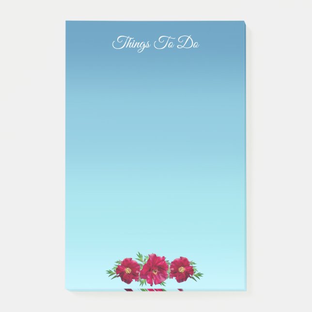 Bloco De Notas Flores Burgundy em Coisas Azul Céu Para Fazer (Frente)