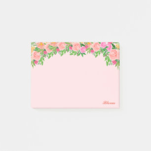 Bloco De Notas Flores cor-de-rosa & caligrafia em rosa claro