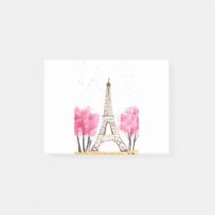 Bloco De Notas Flores cor-de-rosa Elegante Torre Eiffel Paris