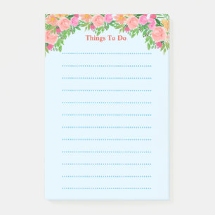 Bloco De Notas Flores cor-de-rosa em aquarela fofa Lista de Coisa