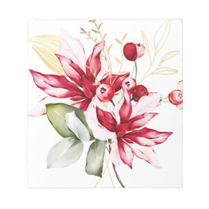 Bloco De Notas Flores de aguarela de poinsettia vermelha de féria