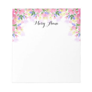 Bloco De Notas Flores de Aquarela Cor-de-Rosa-Esbranquiçada Pers