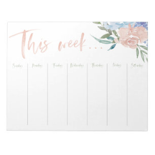 Bloco De Notas Flores de aquarela de calendário semanal