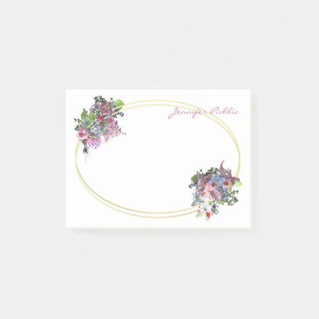 Bloco De Notas Flores de Aquarela de Script de Manuscrito Dourado (Frente)