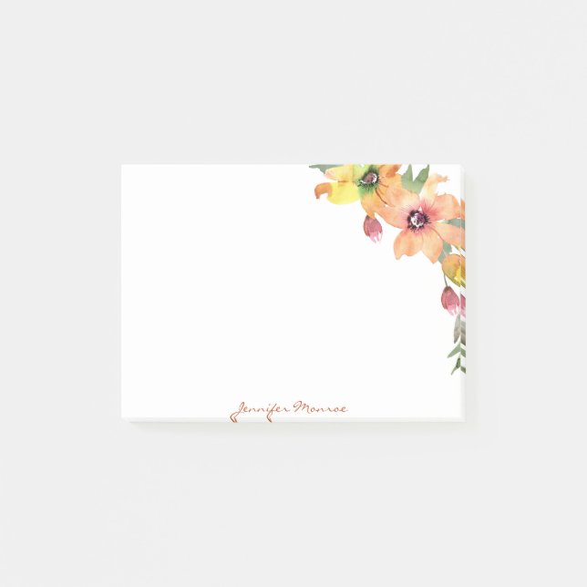 Bloco De Notas Flores de aquarela laranja e amarelo personalizada (Frente)