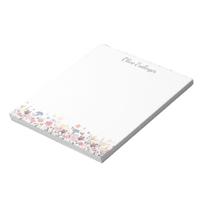 Bloco De Notas Flores de Aquarela Pastel bonito Personalizadas (Invertido)