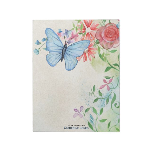 Bloco De Notas Flores de Aquarela Pastel & Borboleta | Pergaminho (Invertido)