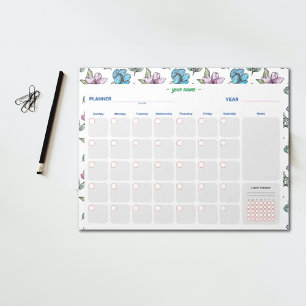 Bloco De Notas Flores de Aquarela Personalizam o Planejador Mensa