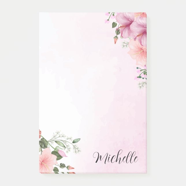Bloco De Notas Flores de Aquarela Rosa Personalizadas (Frente)