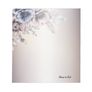 Bloco De Notas Flores de bege azul de Pastel de Aquarela Elegante