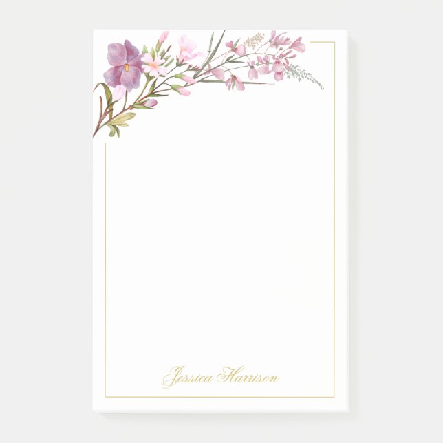 Bloco De Notas Flores de Buquê Lilac-Rosa, Roxo, Monograma (Frente)
