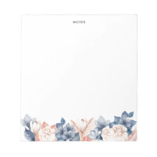 Bloco De Notas Flores de Cor-de-Água Azul e Rosa Esbranquiçada Pe