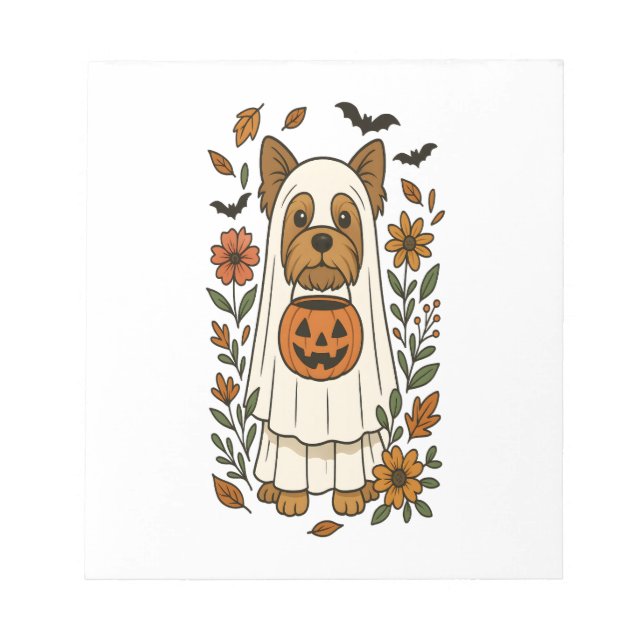 Bloco De Notas Flores de Halloween Yorkshire Terrier Halloween (Frente)