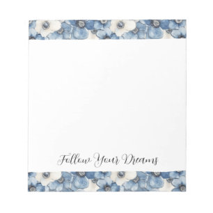 Bloco De Notas Flores de Jeans Branco Azul de Aniversário