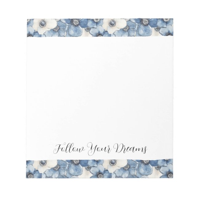Bloco De Notas Flores de Jeans Branco Azul de Aniversário (Frente)