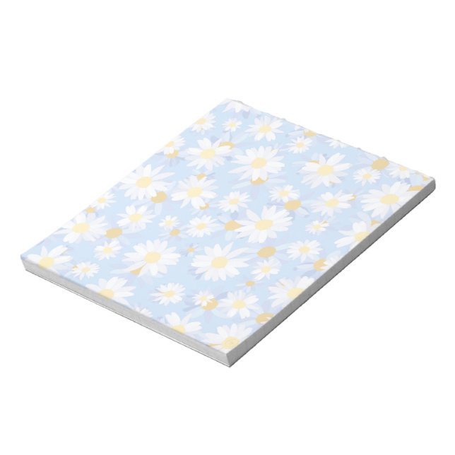 Bloco De Notas Flores de Margarida Branca Azul Elegante (Invertido)
