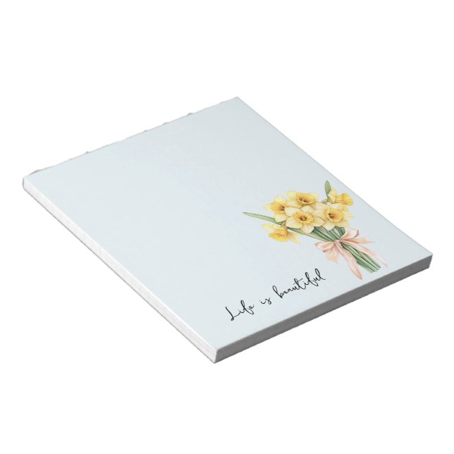 Bloco De Notas Flores de Narciso Amarelo Laço de Pêssego (Inclinado)