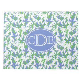Bloco De Notas Flores-de-neve Brancas Monogramadas em Azul Pó