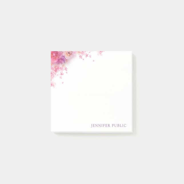 Bloco De Notas Flores de Rosas de Aquarela com Modelo Floral Eleg (Frente)