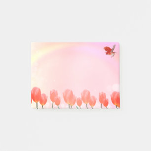 Bloco De Notas Flores de tulipa rosa coral & pássaro cardeal em r