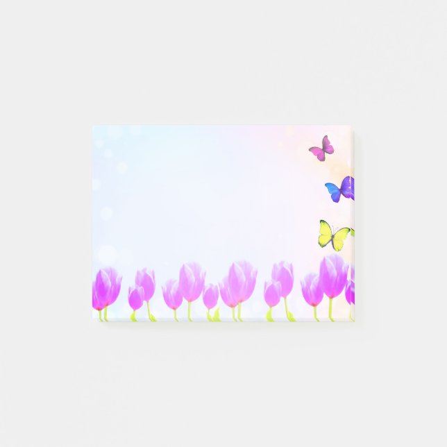 Bloco De Notas Flores de tulipa roxa & borboletas (Frente)