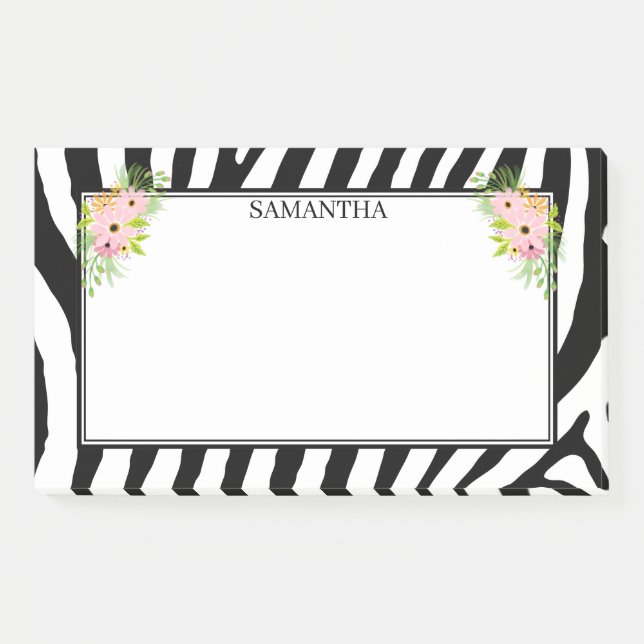 Bloco De Notas Flores De Zebra E Flores (Frente)