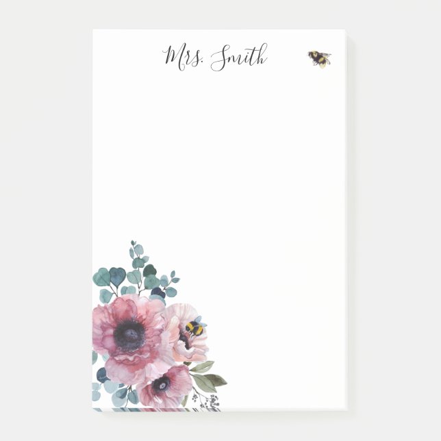 Bloco De Notas Flores e Abelhas Rosa (Frente)