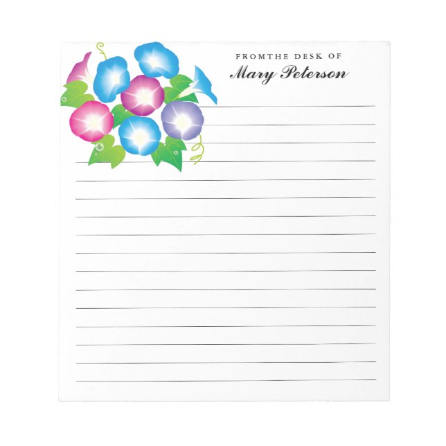 Bloco De Notas Flores Elegantes de Ipoméia Personalizadas (Frente)