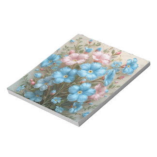 Bloco De Notas Flores Elegantes Rosa e Azul