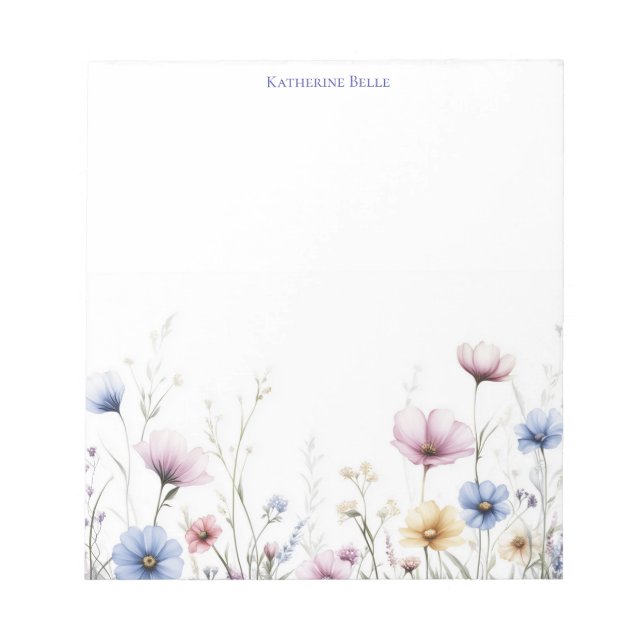 Bloco De Notas Flores em Aquarela Bordadura Inferior Flores Silve (Frente)