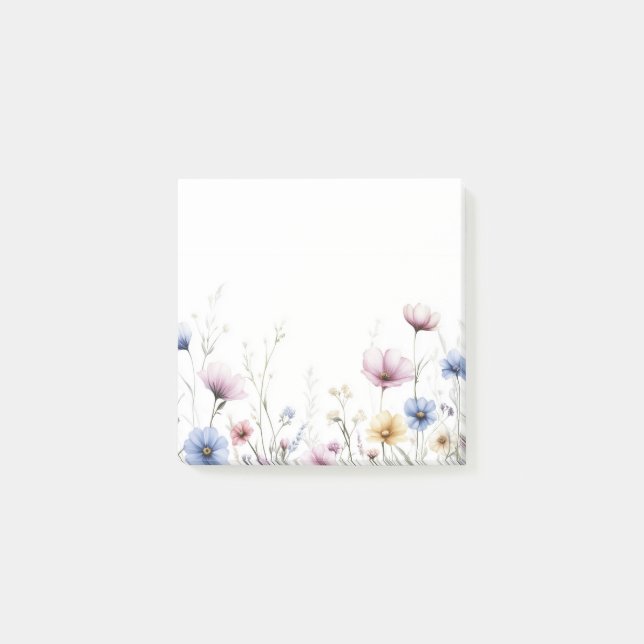 Bloco De Notas Flores em Aquarela Bordas Inferiores Flores Silves (Frente)