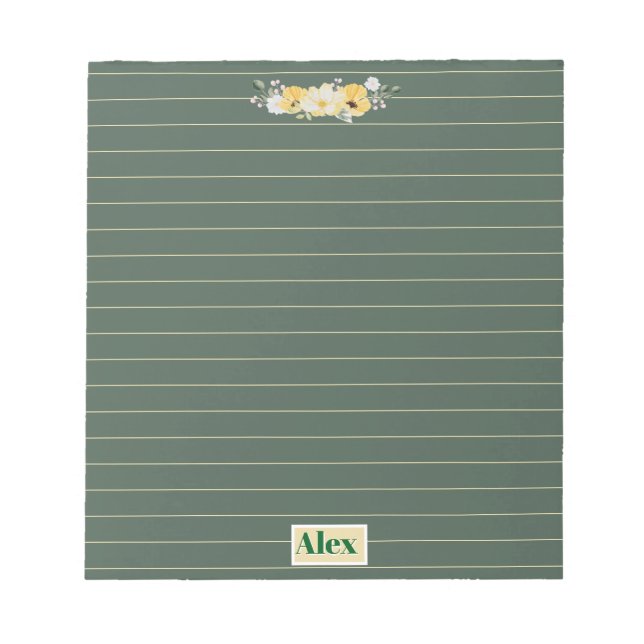 Bloco De Notas Flores em Aquarela Moderna & Fundo Verde (Frente)